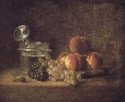 Jean Baptiste Simeon Chardin Cold peach fruit baskets with wine grapes oil painting artist
